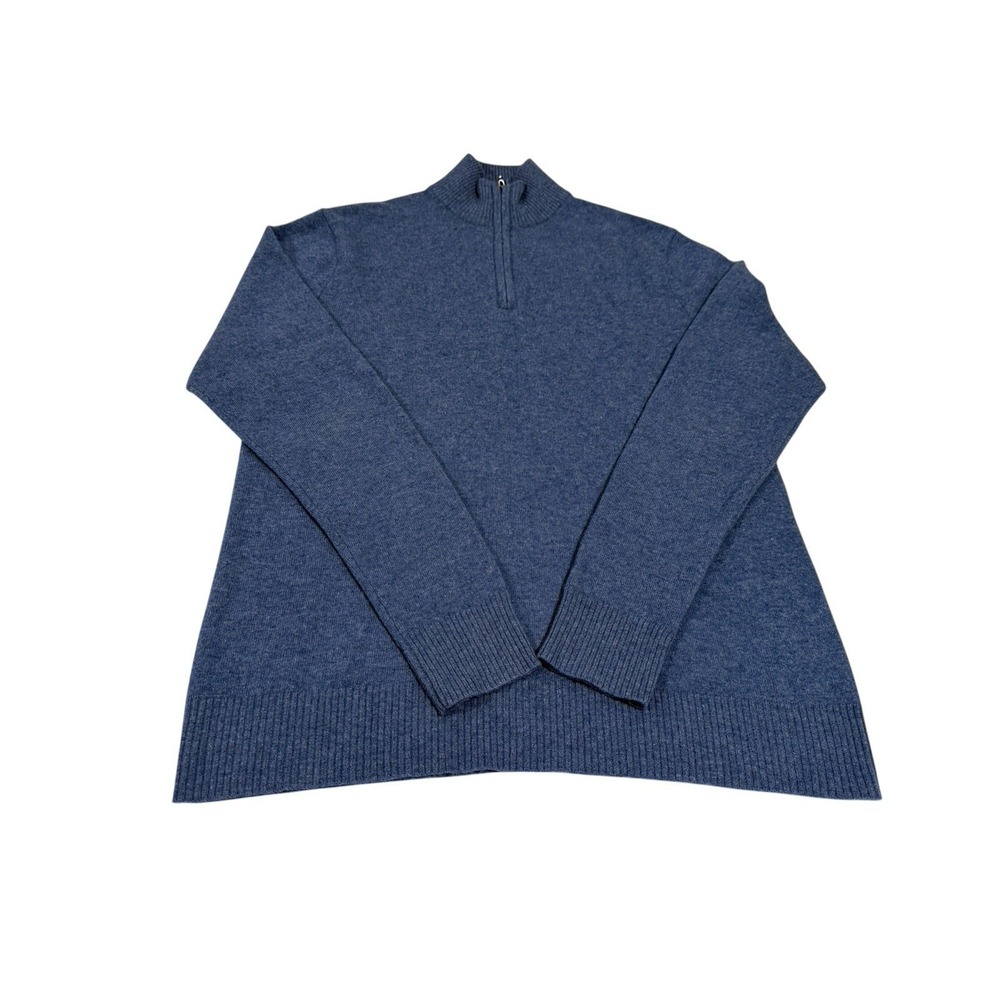 Qi Cashmere men's Size Medium blue solid 100% cashmere 1/4 zip pullover sweater